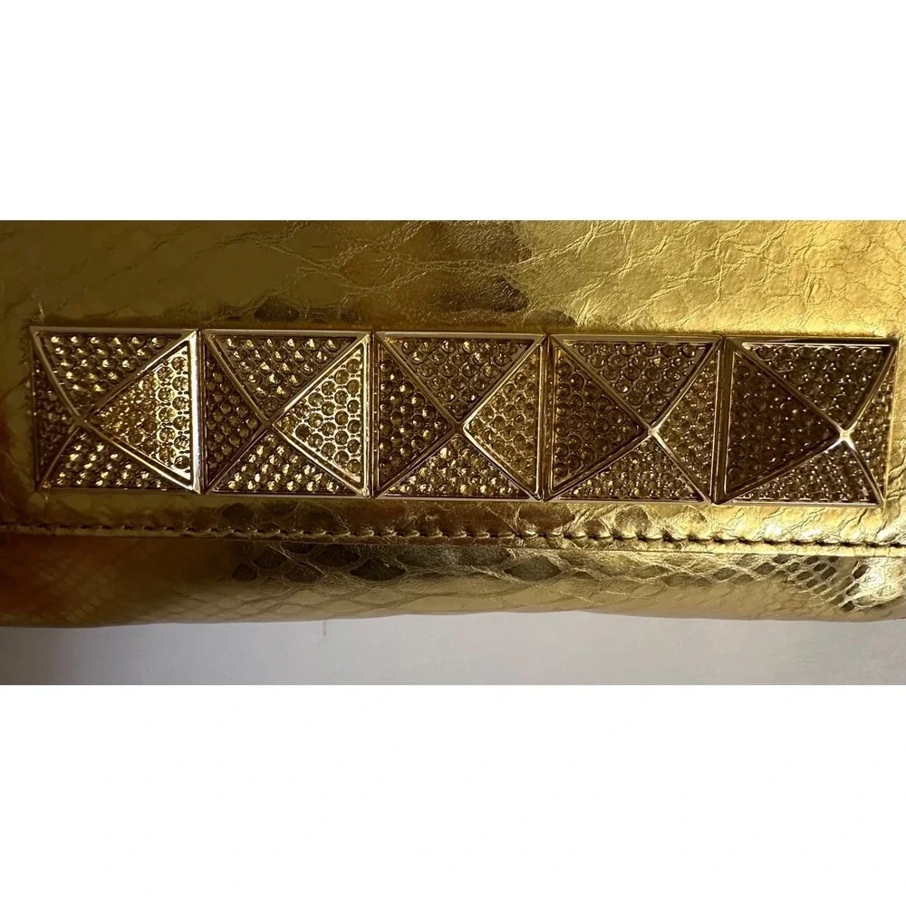Michael Kors Gold Snakeskin Python Embossed‎ Studded Clutch Bag Small READ